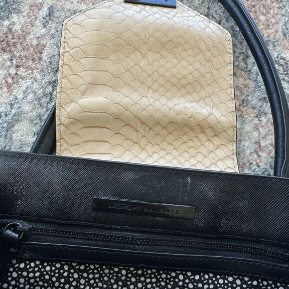 Loeffler Randall Jr Work Tote Embossed Python Nude Black Leather Handbag - Picture 10 of 11